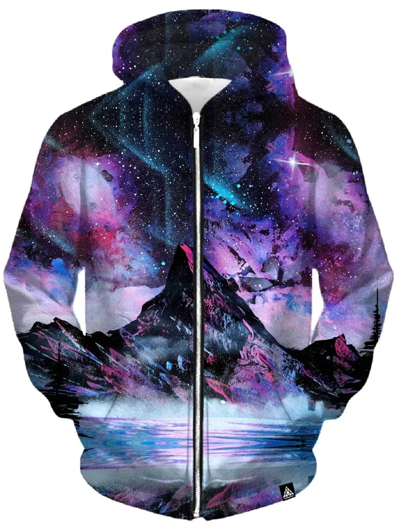 Unisex hoodie met rits en kleurrijke boomgrafiek