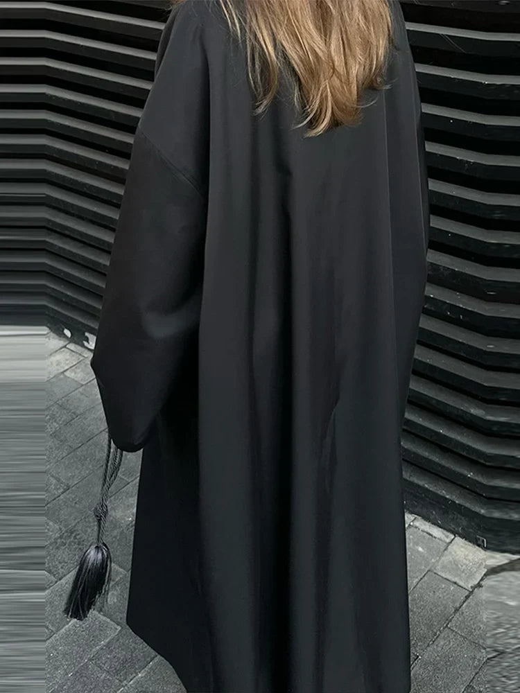 Damen Langer Trenchcoat mit Stehkragen und weitem Schnitt