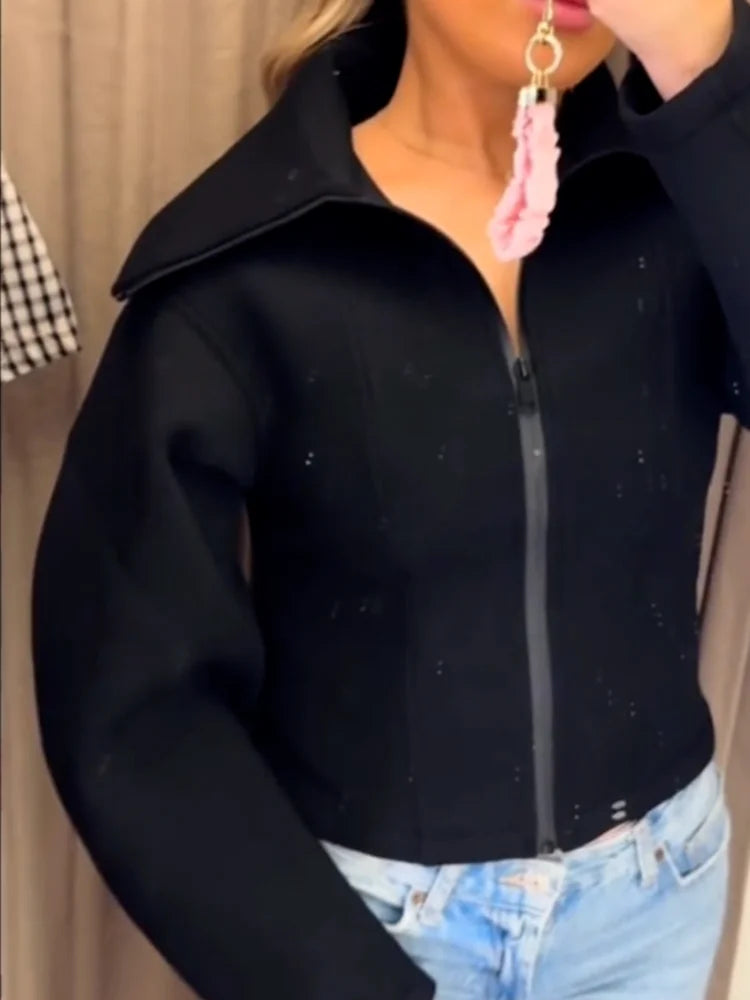 Damen Jacke mit Reißverschluss, Stehkragen und figurbetontem Schnitt