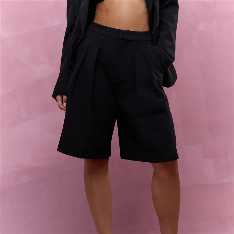 Bermudashorts voor dames met plooien en hoge taille