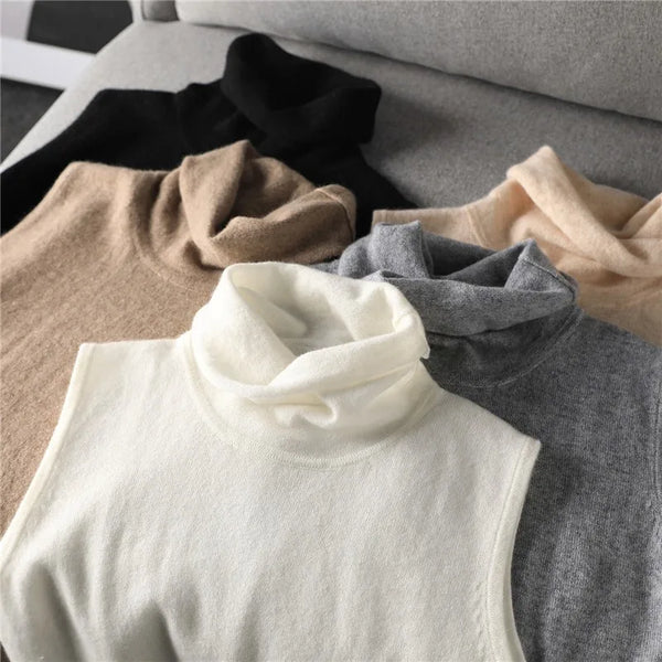 Ärmelloser Rollkragen Pullover Damen, Strick Top mit hohem Kragen