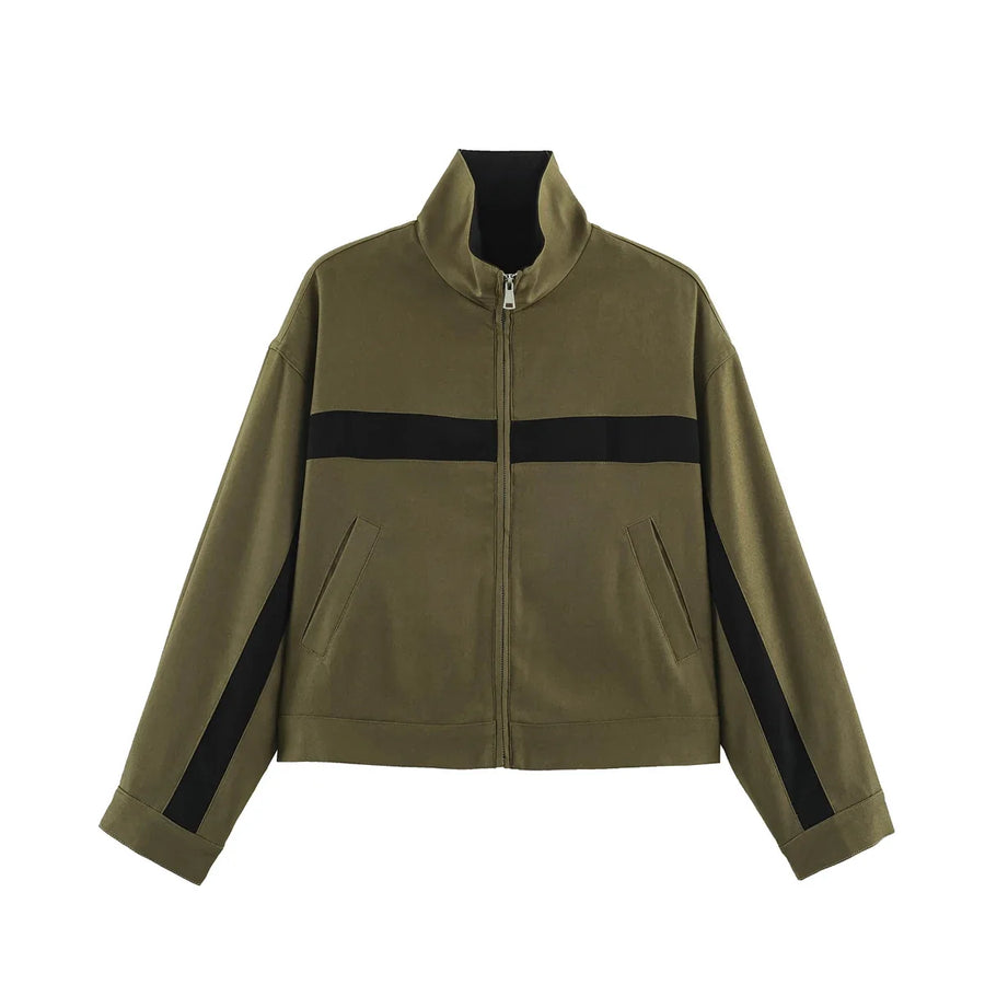 Unisex Trainingsjacke mit Stehkragen und Kontraststreifen – Vielseitige Freizeitjacke