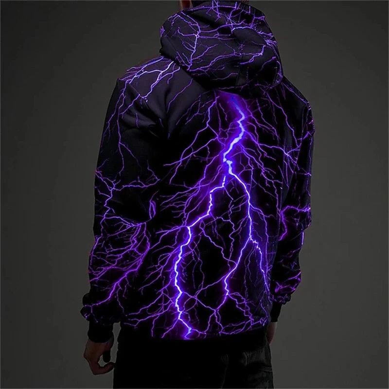 Hoodie mit leuchtendem Blitzmuster auf dem Rücken – Mehrfarbig, Kapuzenpullover für Herren