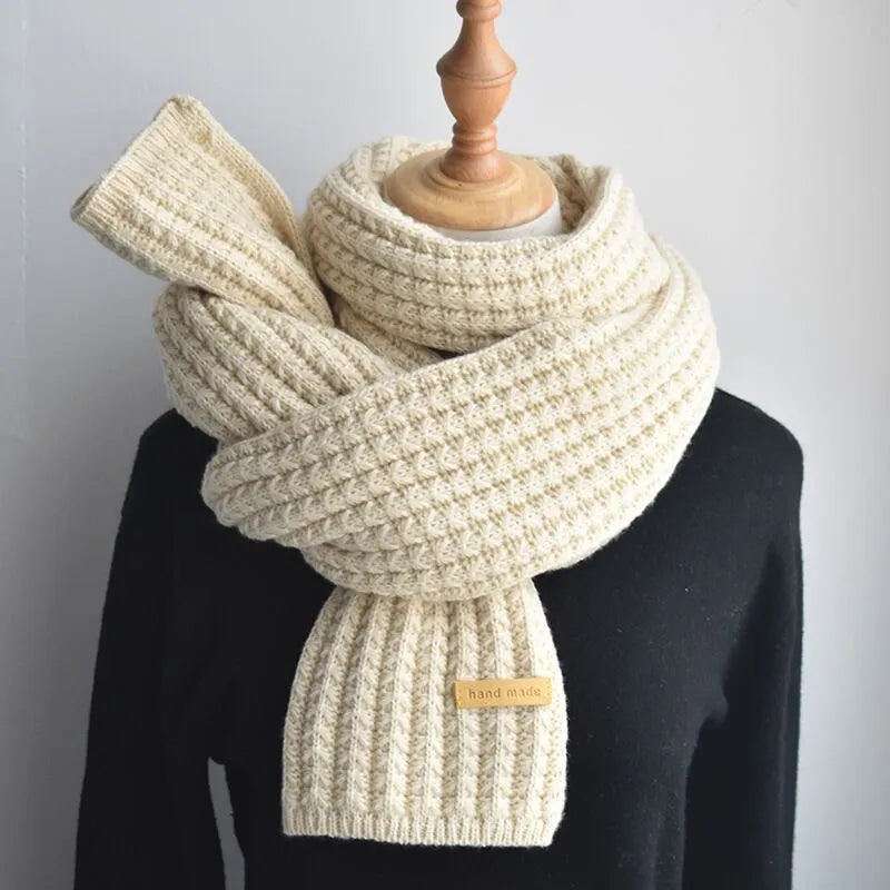 Unisex Winter Schal Gerippt Strick Schal mit „Handmade“ Etikett in verschiedenen Farben