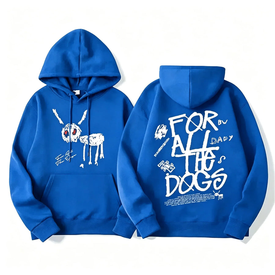 Hoodie met capuchon en kangoeroezak, grafische print voor- en achterop, unisex