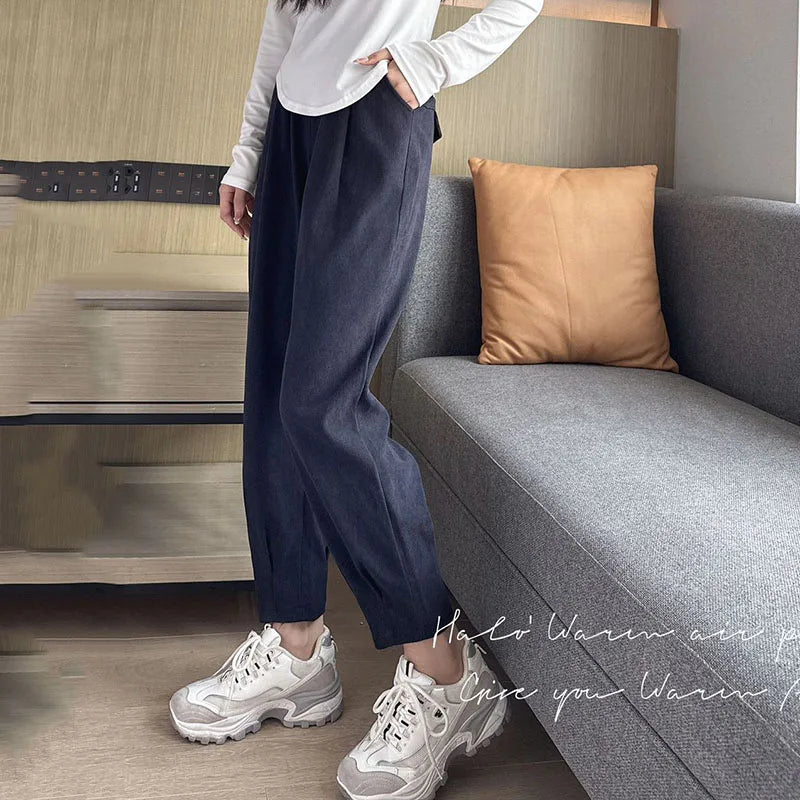 Uniseks corduroy winterbroek, comfortabel, gevoerd, warme vrijetijdsbroek, crème