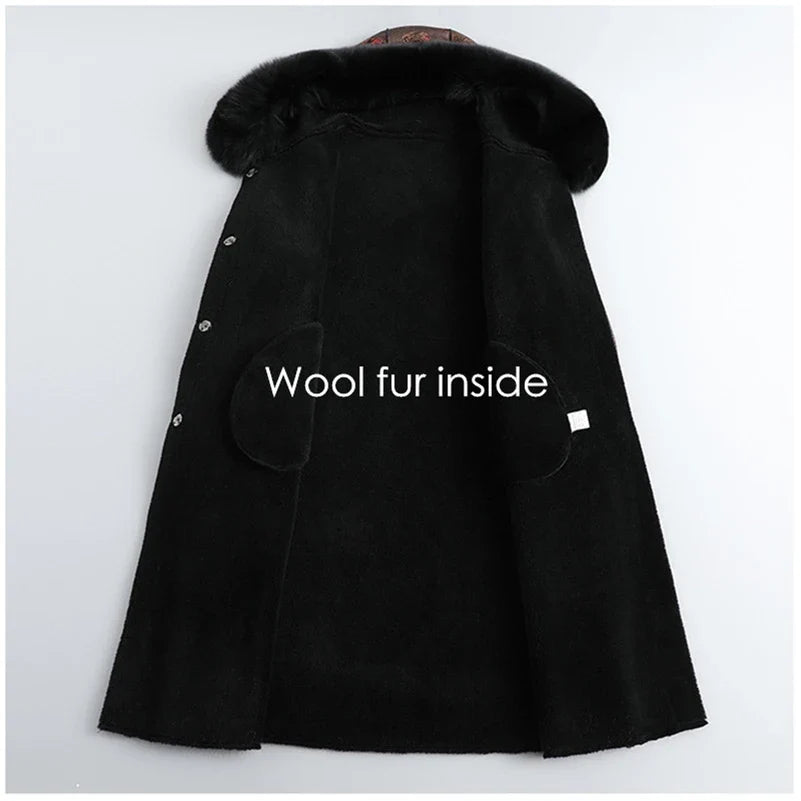 Damen Wintermantel mit Pelzkragen & Muster Langes Jacke Winter