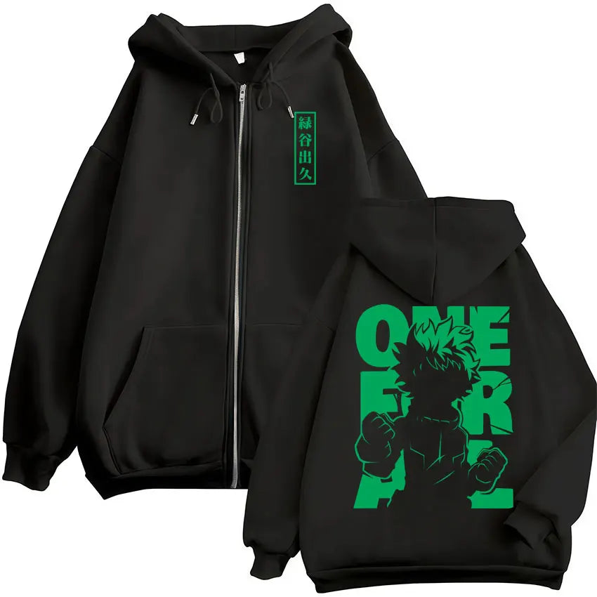 Unisex Reißverschluss Hoodie mit Kapuze & Druckmotiv, lässig