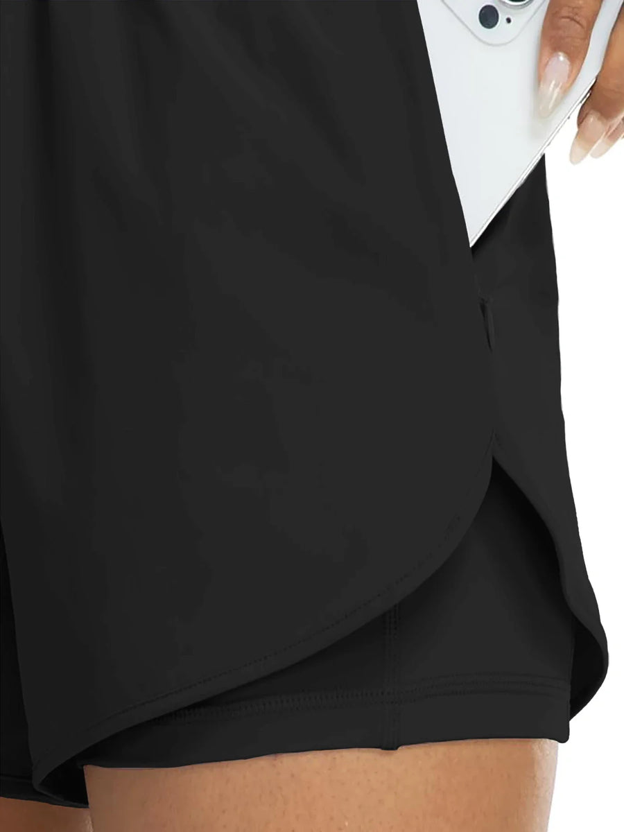 Sportshorts voor dames met hoge taille en zijzak