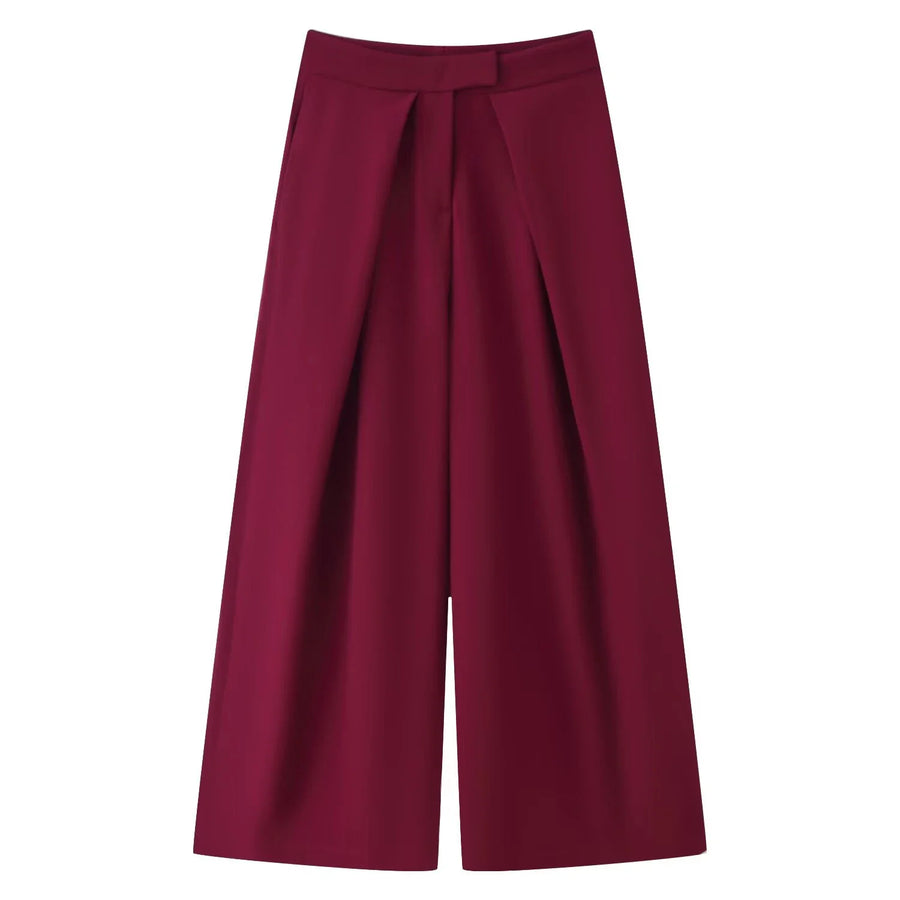 Damen Culottes Weites Bein Plissee Hose Kurz Unifarben