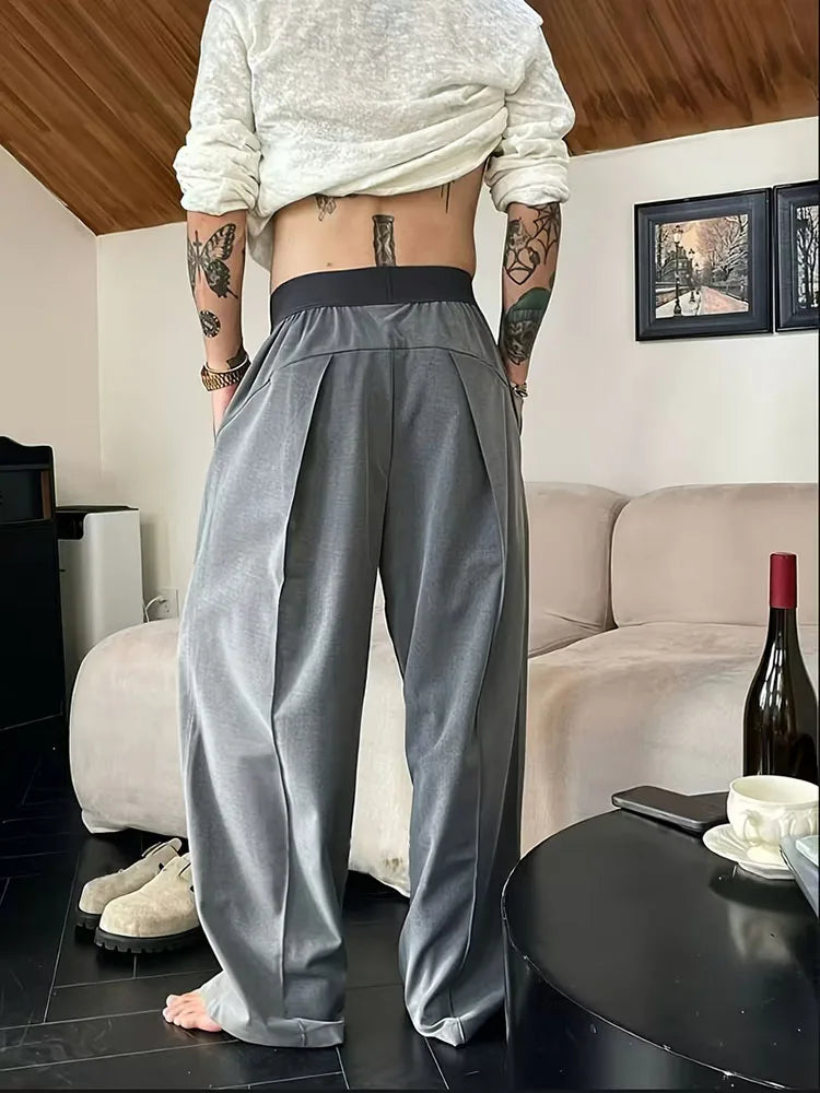 Unisex Weite Freizeithose mit Bundfalten und Gummibund Braun