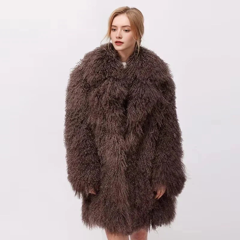 Damen Pelzimitat Mantel Lockiges Plüsch Teddy-Stil Jacke Langarm offener Schnitt