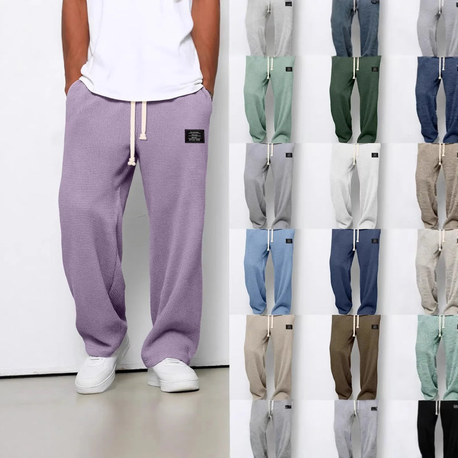 Unisex Waffel-Jogginghose mit Kordelzug und weitem Bein