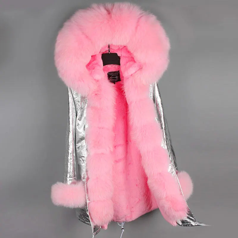 Damen Winterparka mit Kapuze und Plüschfutter, Lange Winterjacke