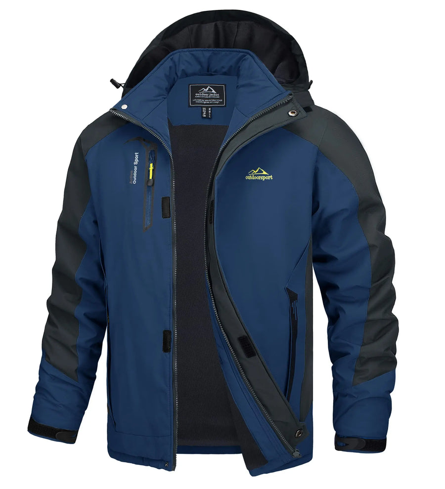 Outdoor Jacke mit Kapuze für Herren, Zweifarbig, Reißverschluss, Wasserabweisend