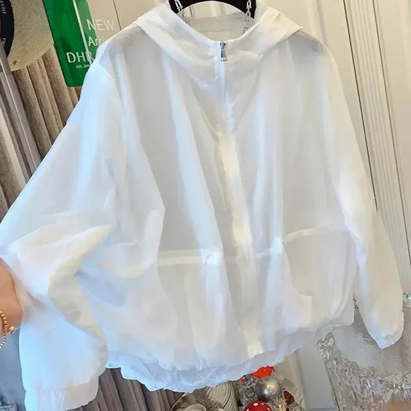 Leichte Kapuzenjacke Netzfutter Pink Transparent Reißverschluss
