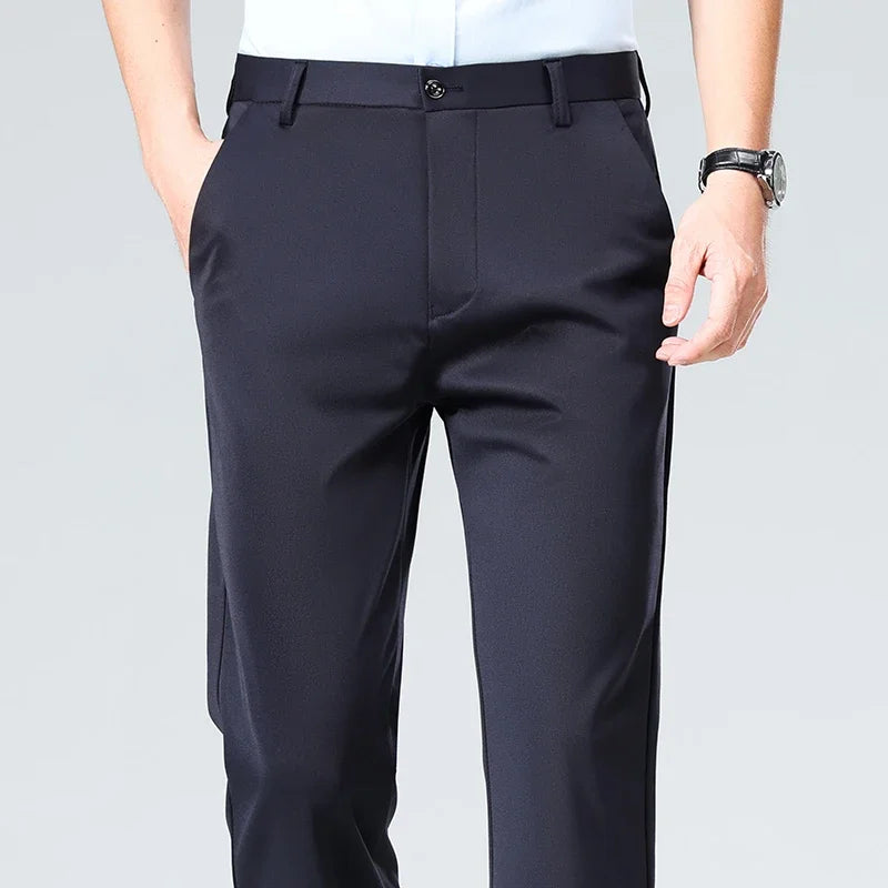 Herren Business-Hose Schwarz Gerade Passform Anzughose