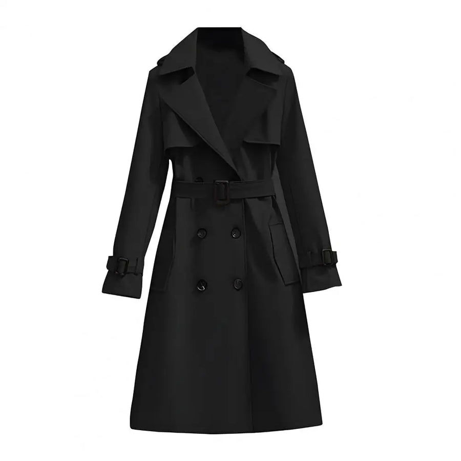 Damen Trenchcoat Lang Zweireihig mit Gürtel Beige