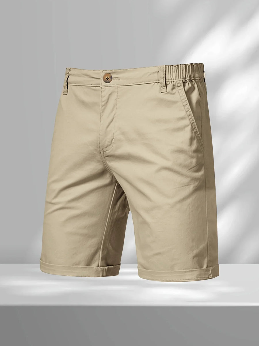 Chinoshorts voor heren met elastische tailleband en knoopsluiting