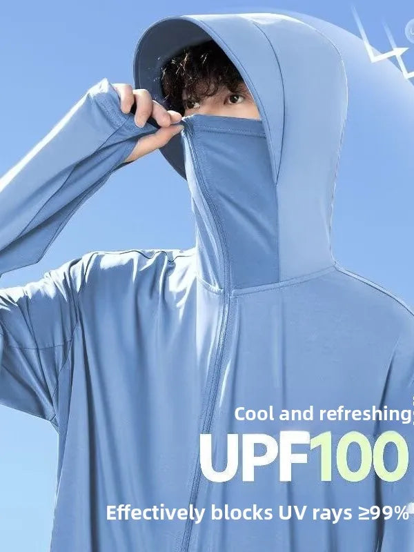 UV-Schutz Jacke mit Kapuze und Gesichtsmaske, Reißverschluss, für Outdoor