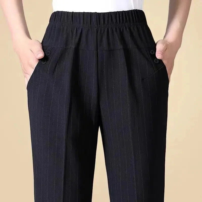 Damen Hose mit Gummibund und Taschen, gestreift oder kariert