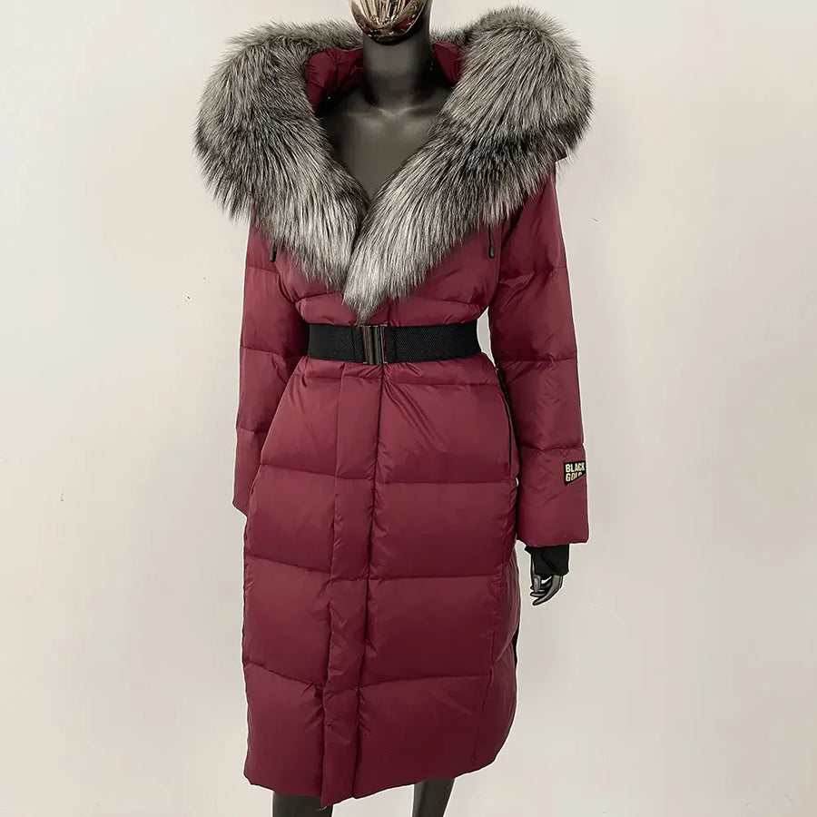 Damen Winter Steppmantel mit Kapuze und Fellkragen Schwarz Grau