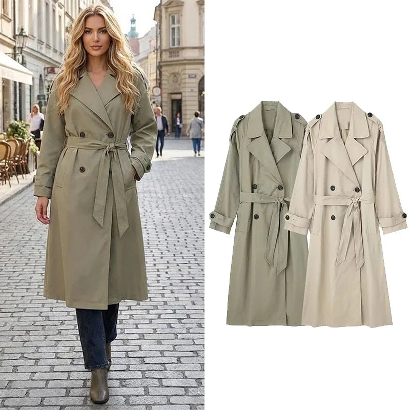 Damen Trenchcoat mit Bindegürtel und Reverskragen