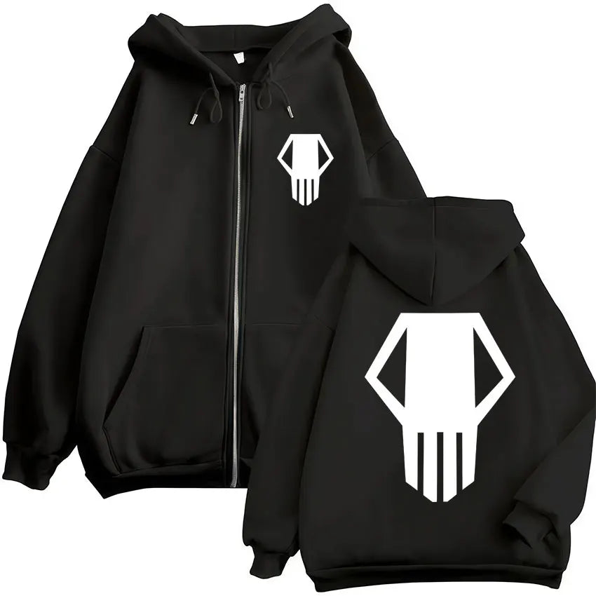 Unisex Reißverschluss Hoodie mit Kapuze & Druckmotiv, lässig