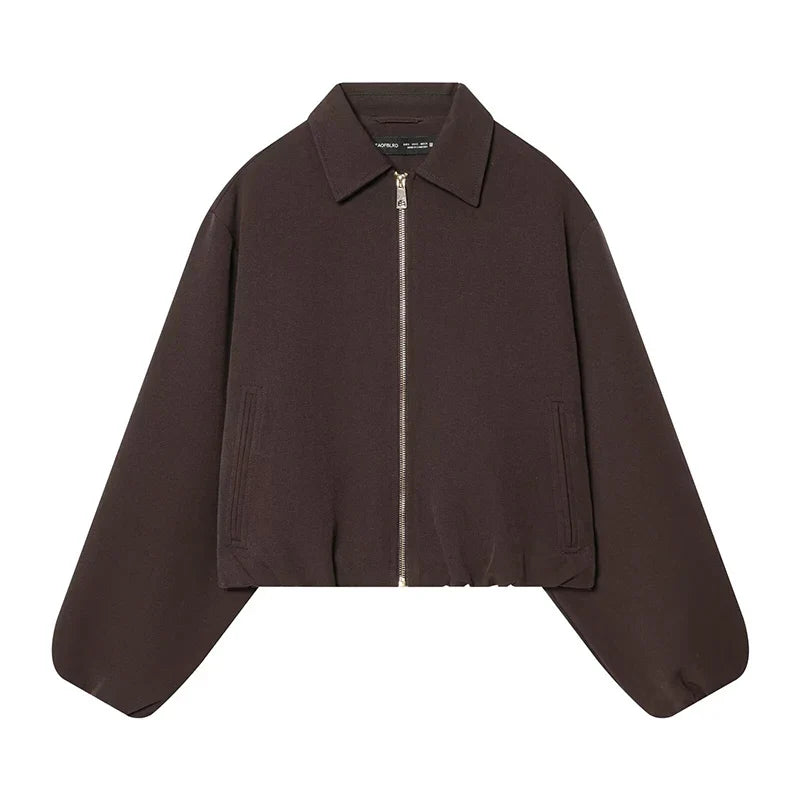 Damen Kurzjacke mit Reißverschluss & Kragen, weite Ärmel, Beige