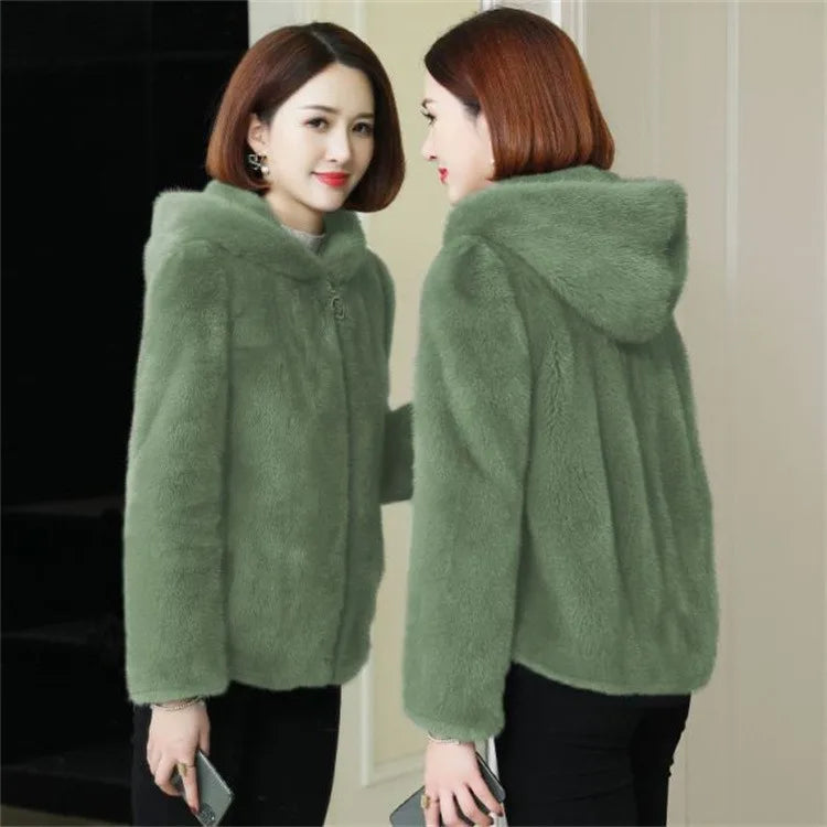 Damen Kurzjacke Kapuzenjacke Plüsch Teddy-Look mit Reißverschluss
