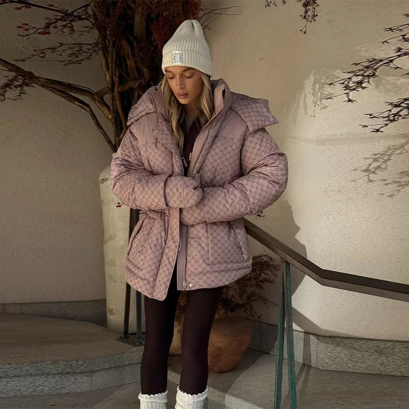 Damen Winter Steppjacke mit Kapuze und Kordelzug