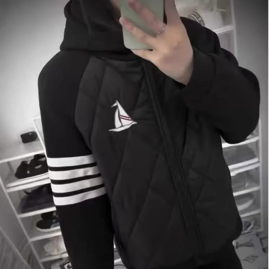 Unisex Stepp-Kapuzenjacke mit Segelboot-Motiv Schwarz