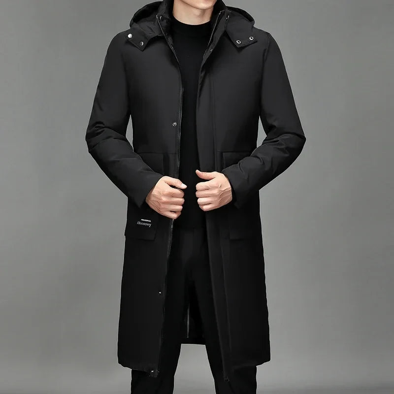 Herren Winterparka Schwarz Lang mit Kapuze