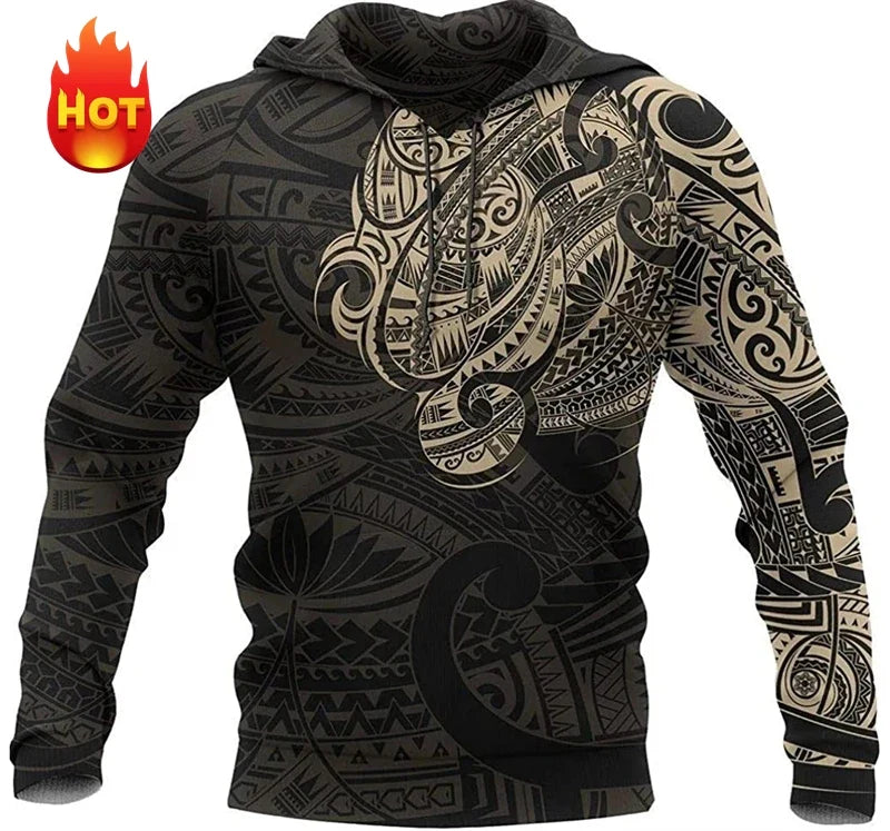 Unisex hoodie met capuchon en tribaal patroon in blauw/zwart