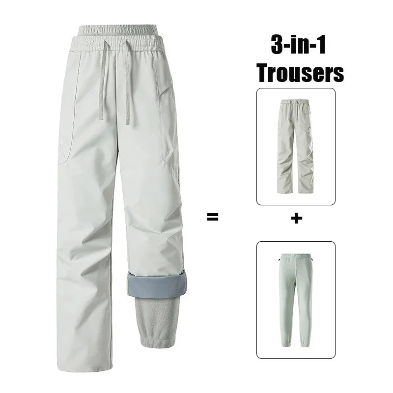 3-in-1-broek met fleecevoering, gevoerde outdoorbroek voor dames
