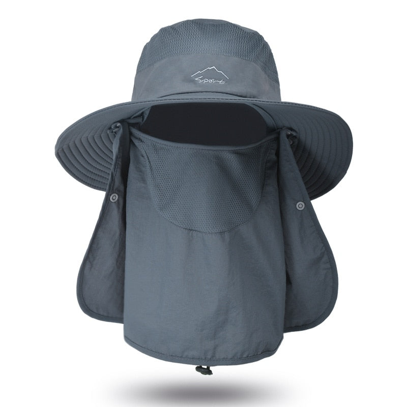 Unisex Sonnenhut mit Nackenschutz und Gesichtsmaske, breiter Krempe und UV-Schutz für Outdoor-Aktivitäten