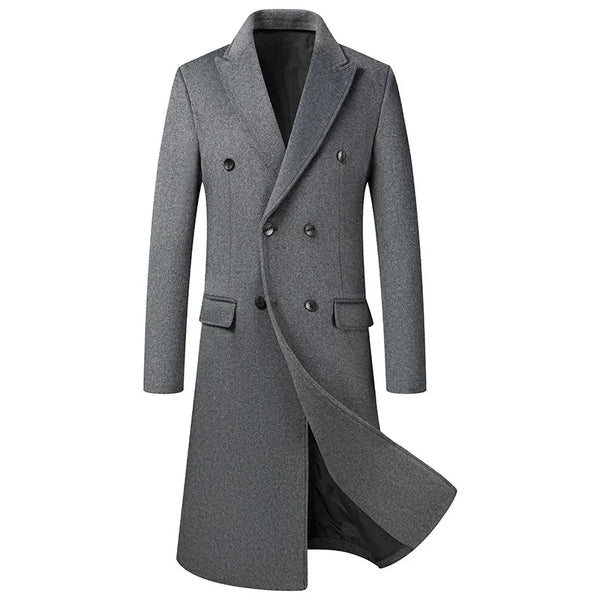Herren Wintermantel Zweireiher Lang Mantel Business Elegant