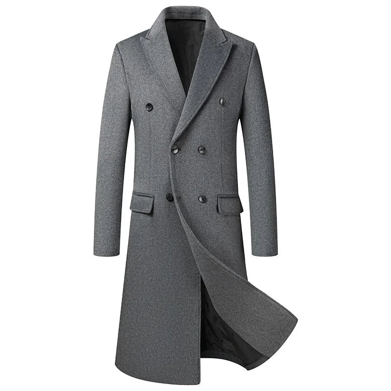 Herren Wintermantel Zweireiher Lang Mantel Business Elegant