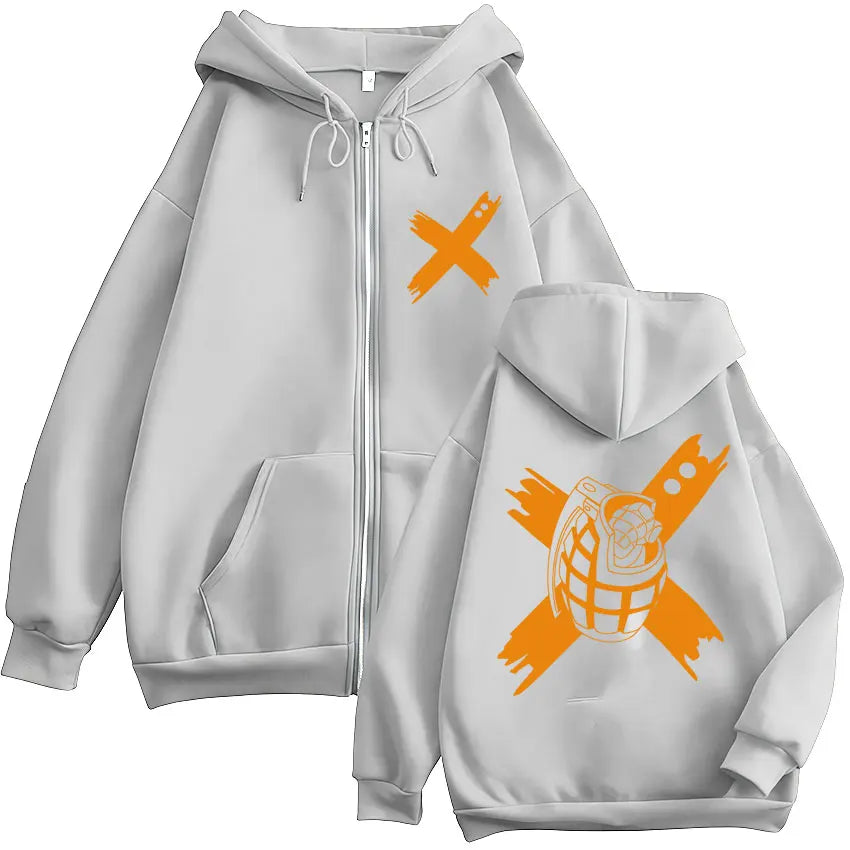 Unisex Reißverschluss Hoodie mit Kapuze & Druckmotiv, lässig