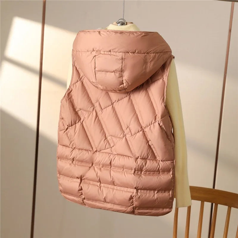 Steppweste mit Kapuze für Damen, leicht und wattiert, mit Taschen