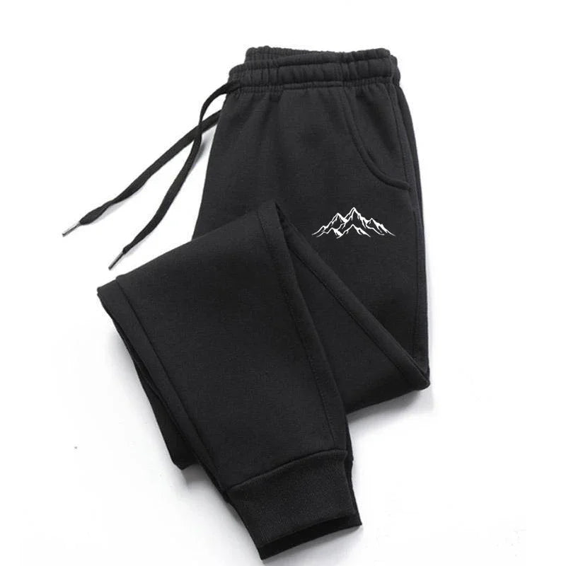 Unisex Jogginghose mit Kordelzug und Berg-Print, bequeme Freizeithose