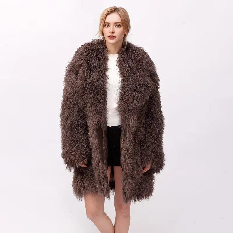 Damen Pelzimitat Mantel Lockiges Plüsch Teddy-Stil Jacke Langarm offener Schnitt