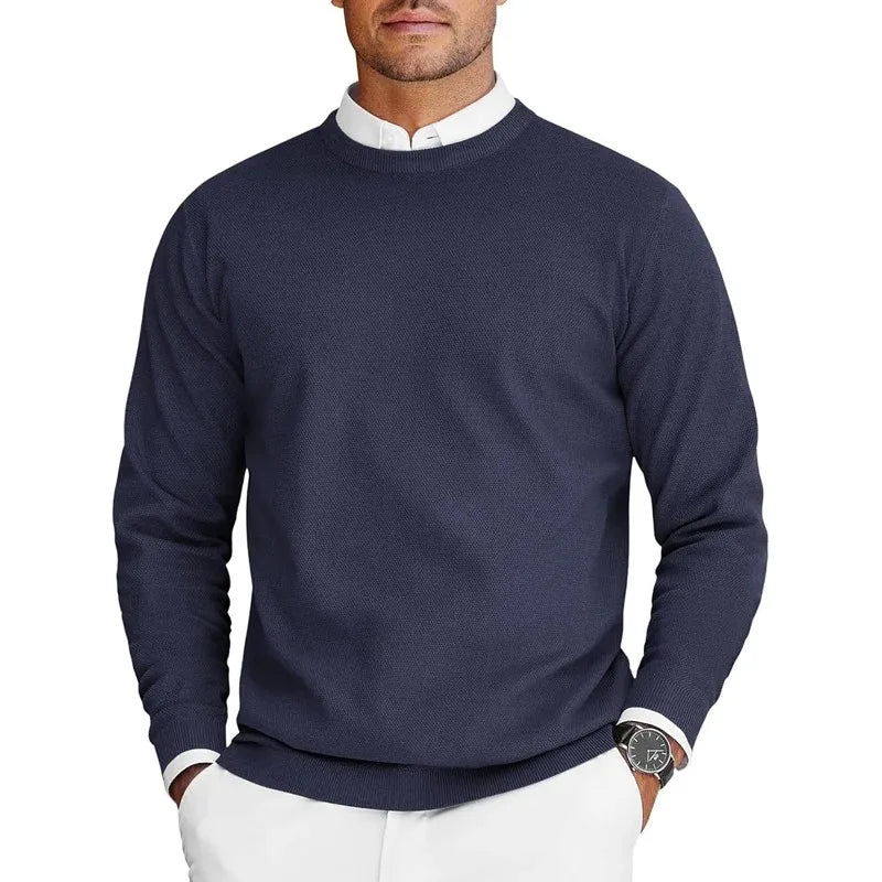 Heren pullover met ronde hals, lange mouwen, basic gebreide pullover