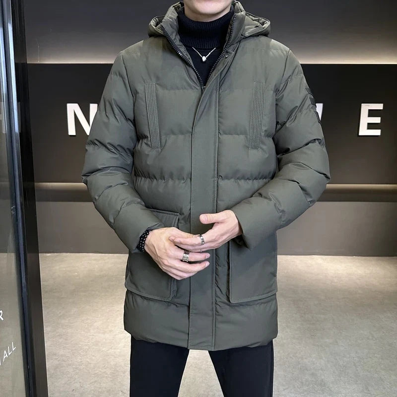 Herren Winter Steppjacke mit Kapuze Winddicht Marineblau