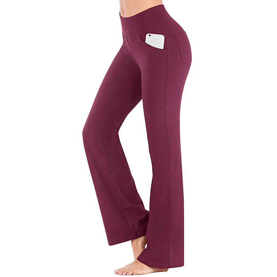 Damen Bootcut Yoga Hose mit hoher Taille und Seitentaschen - Gemütliche Freizeithose