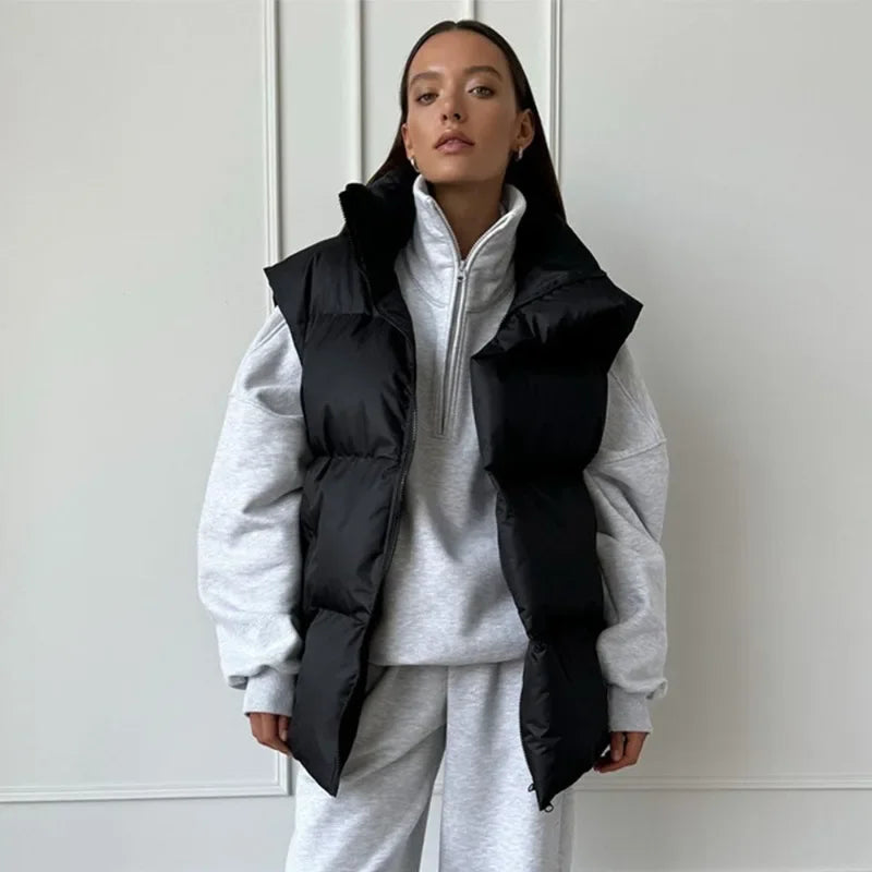 Damen Puffer Weste mit hohem Kragen und Reißverschluss