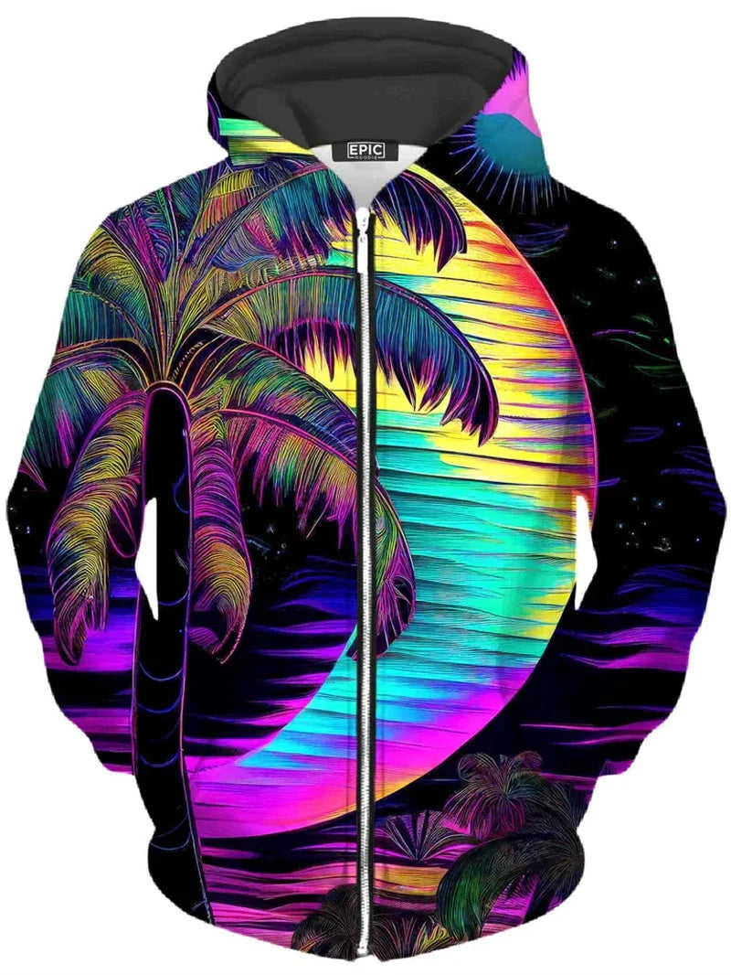 Unisex hoodie met rits en kleurrijke boomgrafiek