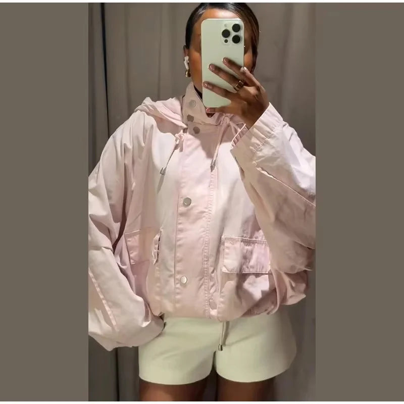 Damen Jacke mit Kapuze in Rosa, leicht