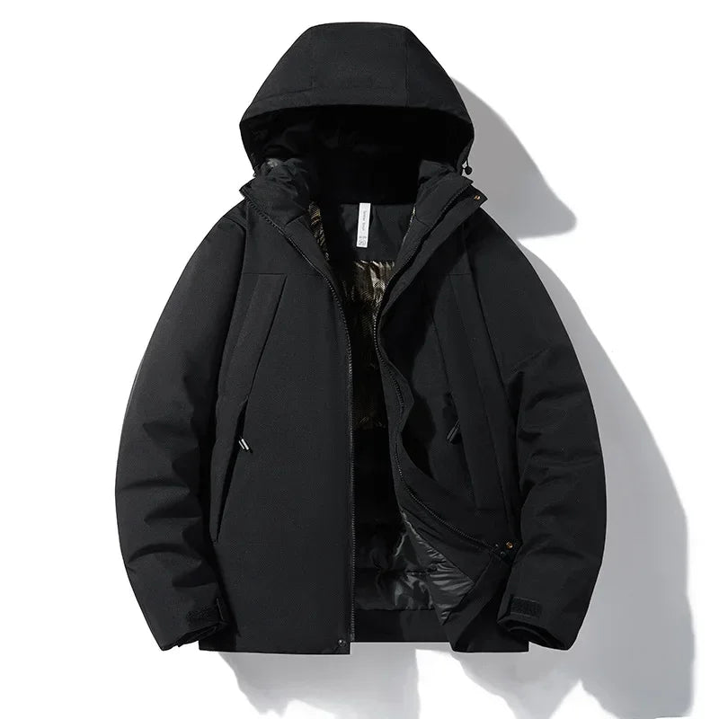 Unisex Winterjacke mit Kapuze, gepolstert, Reißverschluss, warm