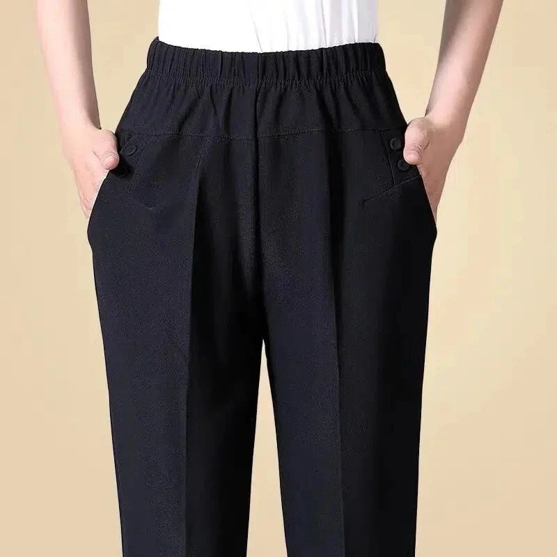 Damen Hose mit Gummibund und Taschen, gestreift oder kariert